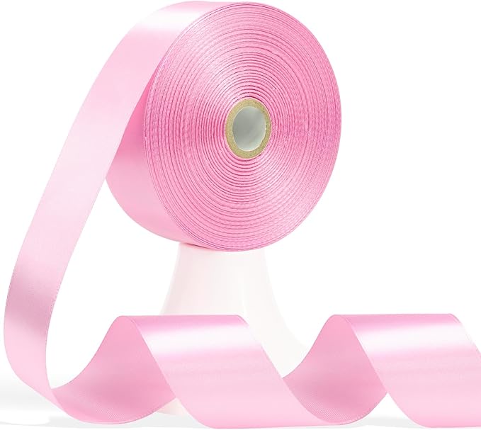 60 Yards Pink Satin Ribbon 1-1/2 Inch, Solid Baby Pink Polyester Fabric Ribbon for Gift Wrapping, Crafts, Flower Bouquet, Wedding, Baby Shower, Easter, Christmas, Mother's Day