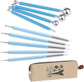 Ecjiuyi 9PCS Sculpting Tools,4PCS Double-Ended Metal Ceramic Clay Ball Stylus Dotting Tools and 5PCS 2 Way Silicone Polymer and Embossing Paper Flower Indentation Tool Set