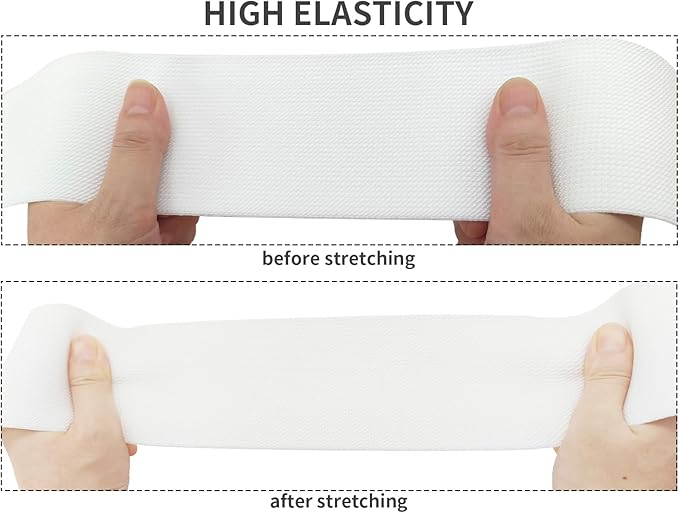 White Knit Elastic Band for Sewing 3 inch 5 Yards Double-Side Twill Woven Elastic Heavy Stretch Elastic Spool for Clothes Pants Waistband, Wigs, Skirts, Craft DIY Projects