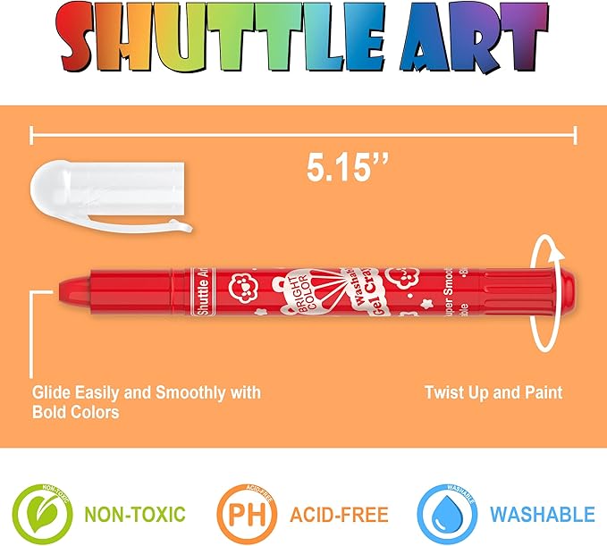 Shuttle Art 24 Colors Gel Crayons for Toddlers, Non-Toxic Crayons Set for Kids Children Coloring, Crayon-Pastel-Watercolor Effect, Ideal for Paper