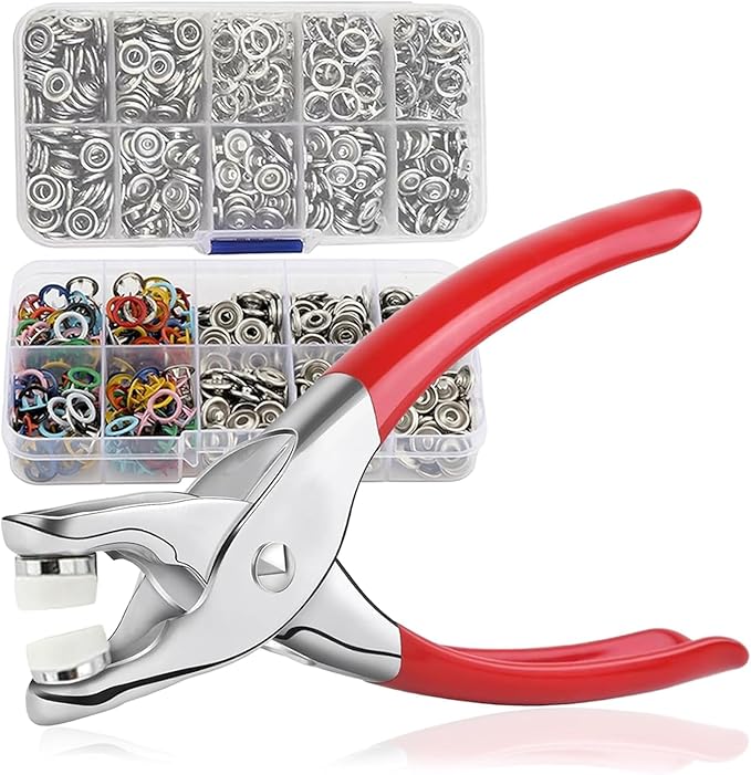 Sewing Kit with 100PCS Metal Buttons – Manual Pliers Tool Included, 2026 New Sewing Kit with Metal Buttons, Button Installer for Clothing, for DIY Crafts Sewing Fabric Clothes Bag Jean (Mix)