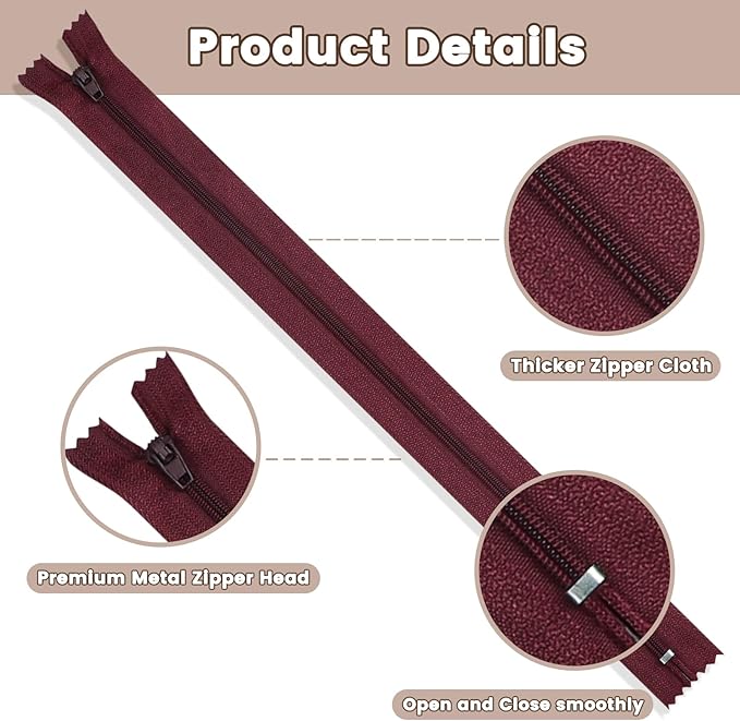 Zippers for Sewing, DOITEM Nylon Coil Zippers, 48 pcs 30 cm /12 Inch and 20 cm/8 Inch Multicolor Nylon Coil Zips for Sewing and Crafts 24 Colors, 8Inch 10Inch 48pcs