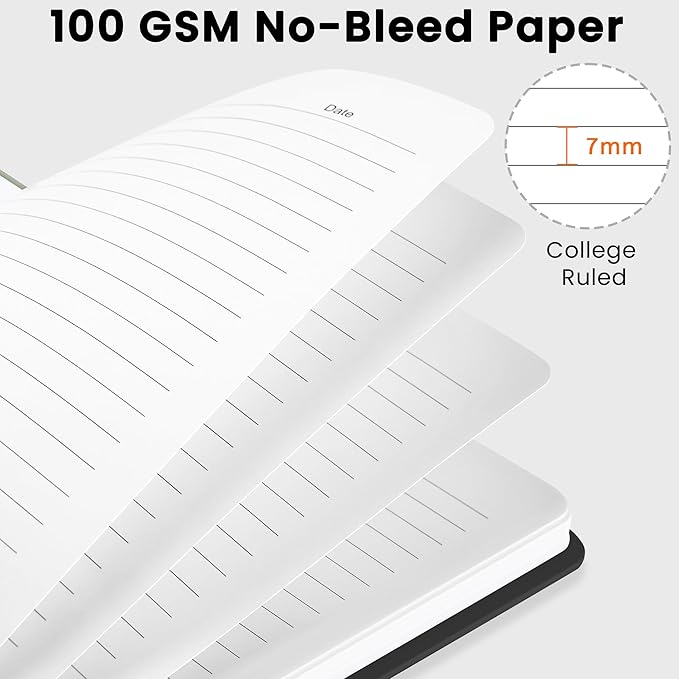 Lined Spiral Journal Notebook, A5 College Ruled Notebook for Journaling, Note-Taking, and Daily Planning, Durable Hardcover with an Elegant Design, Black