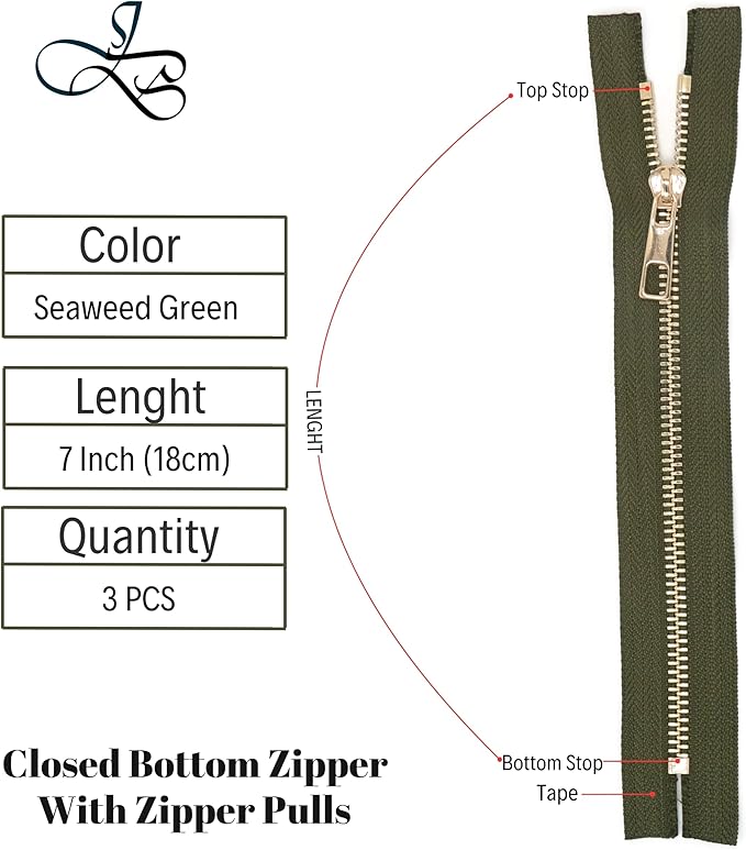 #5 Gold Metal Zipper - 50+ Colors - 3 PCS - (4-14 inches) Sizes - Luxury Lightweight Handcraft Metal Zippers with pulls for Purses Bags Pockets Shoes Sewing & Crafts DIY ZP02358