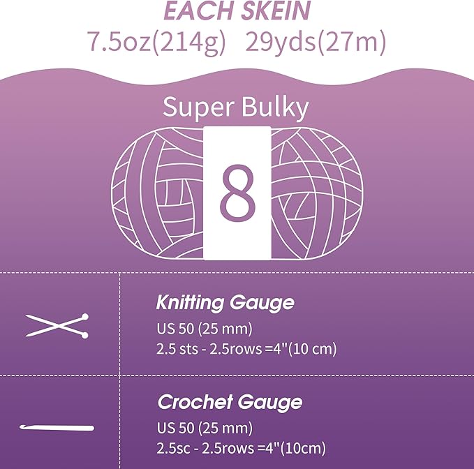 HOMBYS 8 Pack Assorted Chunky Yarn for Crocheting,Super Bulky Large Soft Fluffy Yarn,Plush Fuzzy Yarn,Thick Chenille Yarn for Hand Knitting/Arm Knitting,Purple Gradient(27yds,8 oz Each Skein)