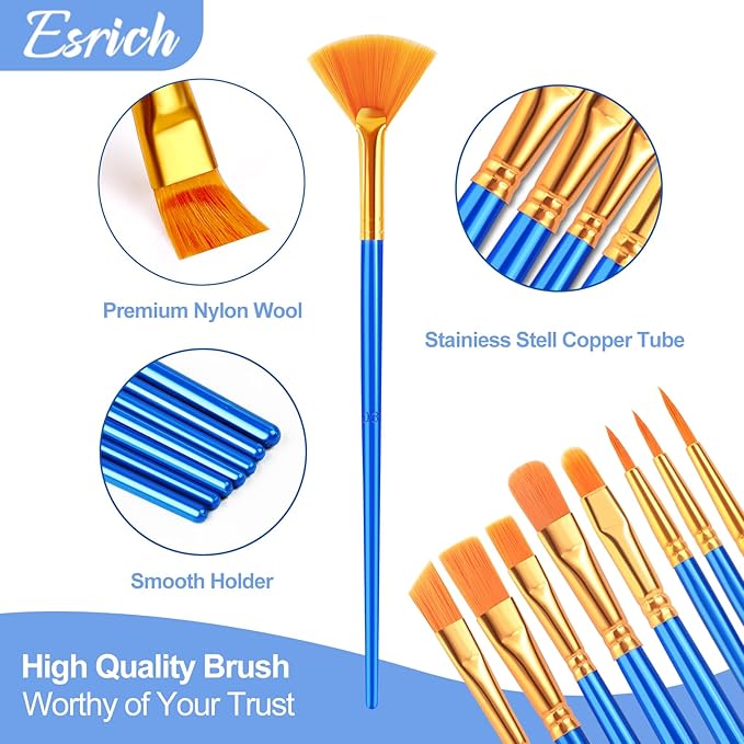 ESRICH Paint Brushes Set, 30 Pack/360 Pcs Nylon Hair Round-Pointed Tip Paint Brushes for Acrylic, Watercolor, Oil & Miniature Painting, Suitable for Kids & Adults