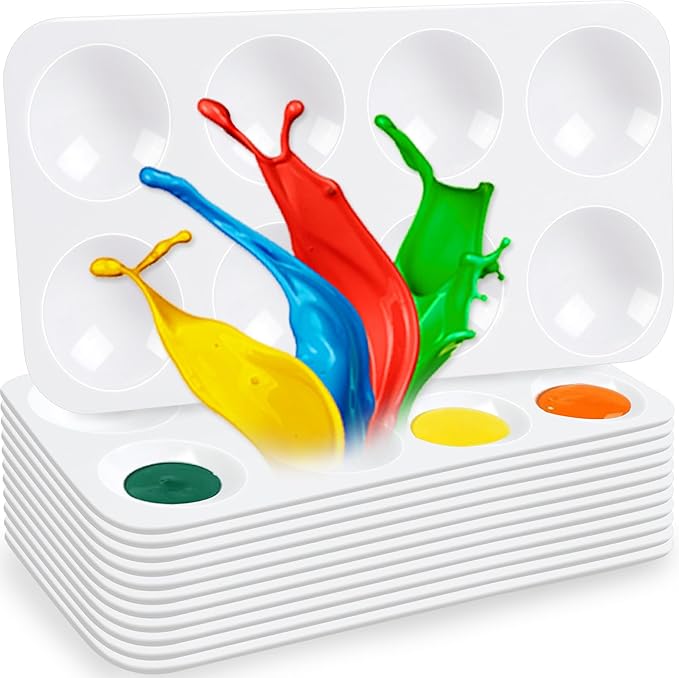 Hulameda 12pcs Paint Tray Palettes for Kids, White Plastic Paint Tray for Painting Party, DIY Craft and Art Painting- Rectangular