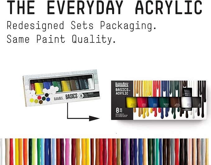 Liquitex BASICS Acrylic Paint Set, 8 x 75ml (2.4-oz) Tube Paint Set