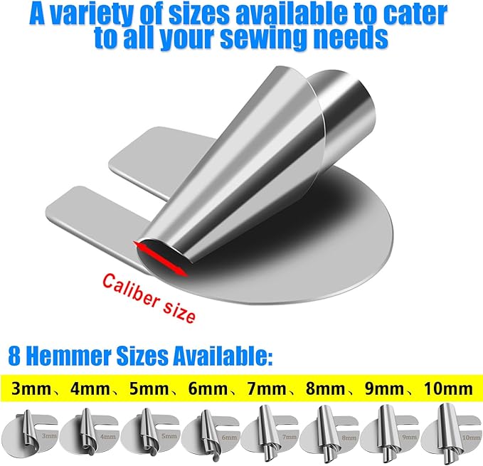 TOOVREN 8pcs Rolled Hem Presser Foot Sewing Rolled Hemmer Foot 3mm-10mm 8 Sizes Wide Hemmer Feet Set Seam Guide Universal Presser Feet Hemming for Sewing Machine Accessories and Tools