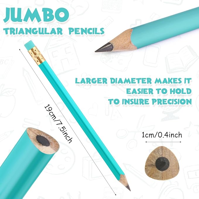 Fainne 102 Pcs Bulk Thick Jumbo Graphite Pencils Set 96 Fat Giant Large Pencils and 6 Sharpeners Enhanced Grip for Art Drafting Writing Drawing Office and Home Use(Teal, Blue,Triangle)