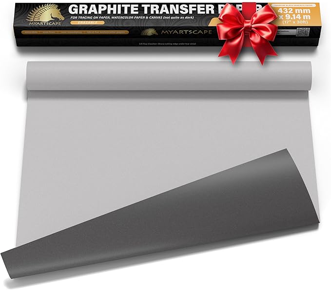 MyArtscape Graphite Transfer Paper Roll, Wax-Free, 17" x 15ft Transfer Paper Roll, Graphite Paper, Precise Carbon Paper Ideal as tracing Paper for Drawing