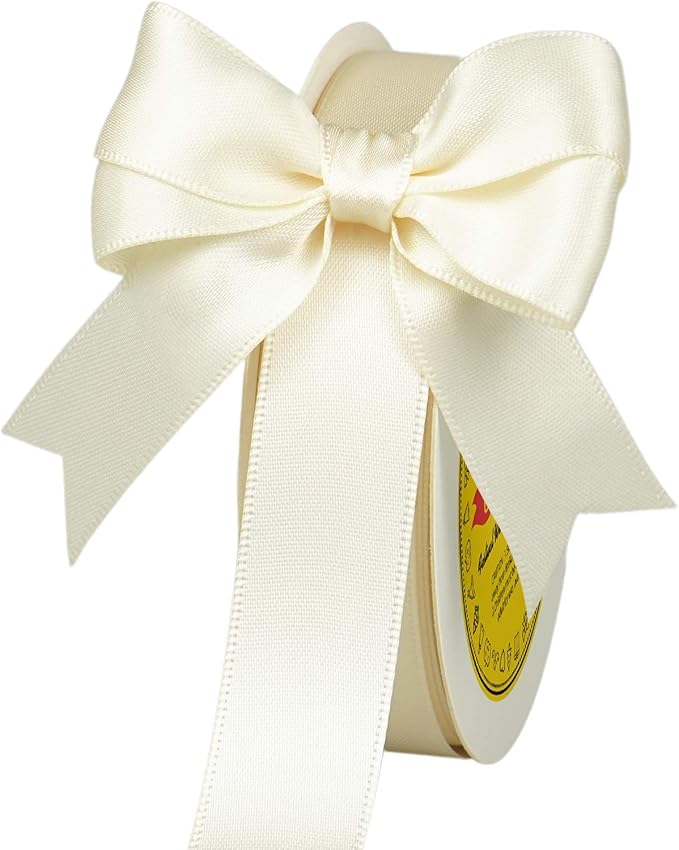Double Face Ivory/Antique White Satin Ribbon 7/8 inch X 25 Yards Polyester Ivory Ribbon for Gift Wrapping Very Suitable for Weddings Party Invitation Decorations and More