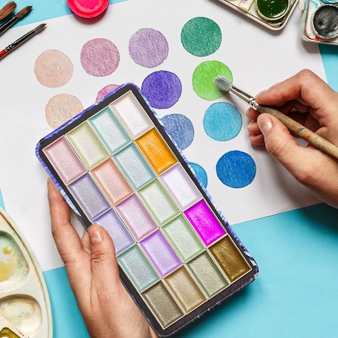 Portable Watercolor Paint Palette with Tins, Lightweight Empty Full Pans with Magnetic Squares, Metal Paint Tray Palettes for Travel, Acrylics Painting and Art, 20Full Pans,Star Sky