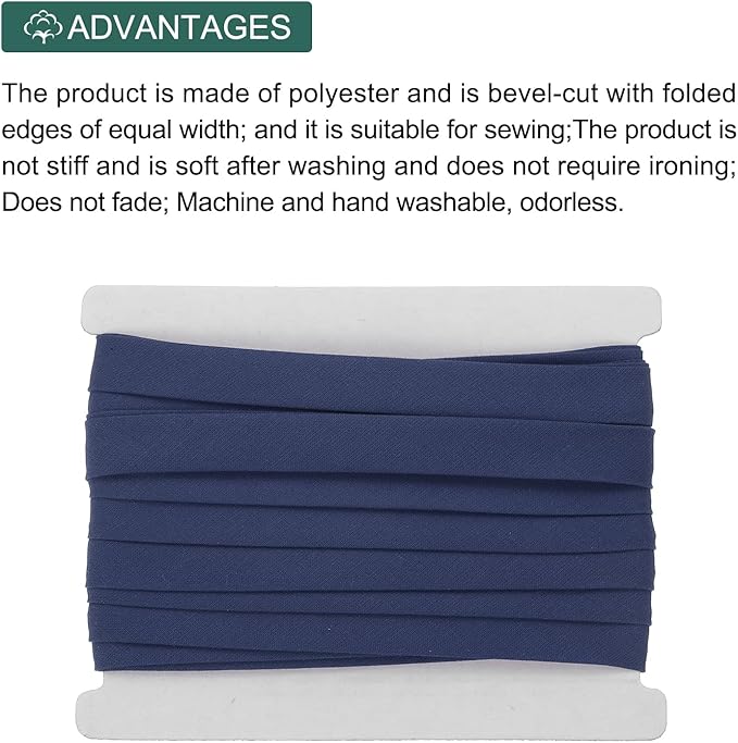 MECCANIXITY 1/2 Inch Double Fold Bias Tape Continuous Bulk Cotton Bias Tape for Sewing Seaming Quilting Hemming Binding Crafts (Navy Blue 12 Yards)