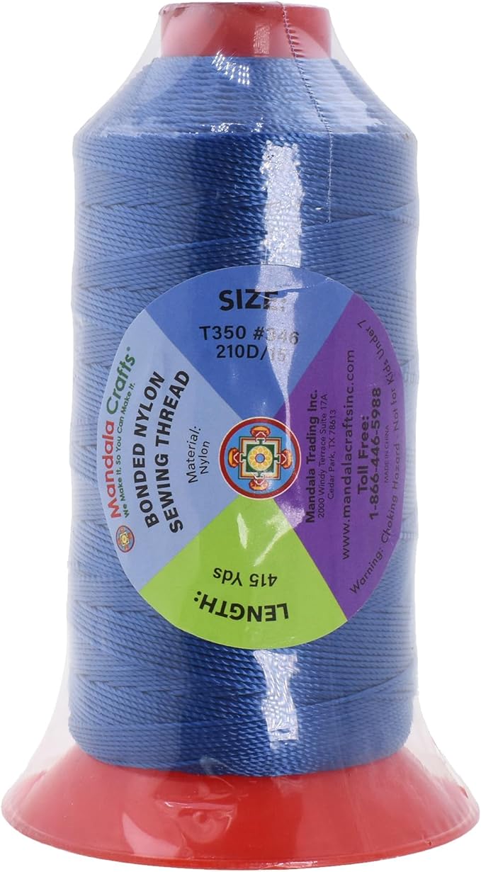Mandala Crafts Size 346 210D T350 Bonded Nylon Thread - Denim 415 YDs Tex 350 Heavy Duty Sewing Threads for Leather, Jeans, Weaving, Outdoor Marine Upholstery