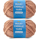 Soft Velvet Yarn Chenille Yarn for Crocheting and Knitting – Bulky (93 Yards/100g) - Polyester - Yarn for Blanket Amigurumi Weaving Crafts (Mocha Brown, 2 Pack)