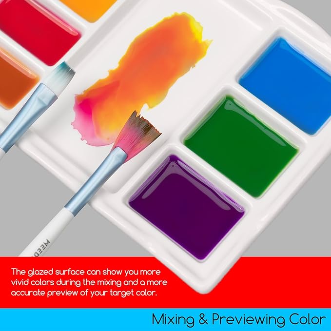 MEEDEN 8-Well Ceramic Artist Paint Palette, Porcelain Paint Palette Tray, Watercolor Mixing Palette, Porcelain Mixing Tray for Watercolor, Gouache, Acrylic Painting, 7”x 5.2”x 0.6”