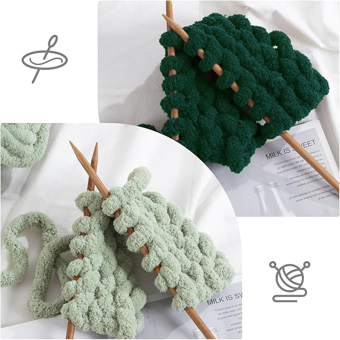 HOMBYS 8 Pack Assorted Chunky Yarn for Crocheting,Super Bulky Large Soft Fluffy Yarn,Plush Fuzzy Yarn,Thick Chenille Yarn for Hand Knitting/Arm Knitting,4 Green & 4 Dark Green(27yds,8 oz Each Skein)
