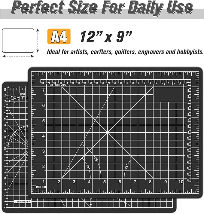 DIYSELF Cutting Mat 9in×12in, Cutting Mats for Crafts, Self Healing Cutting Mats A4, Fabric Cutting Mat Double Side for Sewing, Quilting, Rotating Craft Mat for Desktop