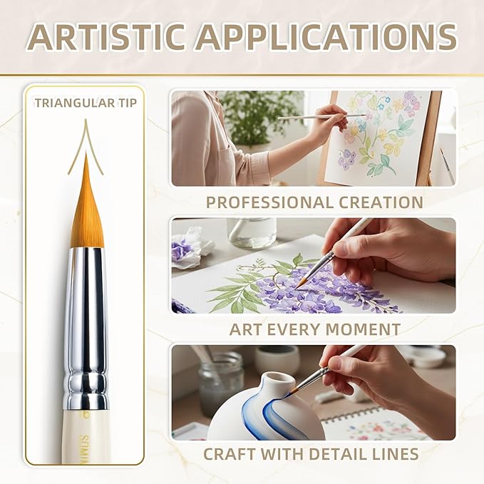 Professional Triangle Watercolor Paint Brush Set, 4 Pcs Wedge Artist PaintBrushes, Triangle Pointed Brushes for Watercolor, Oil, Acrylic, and Gouache Painting