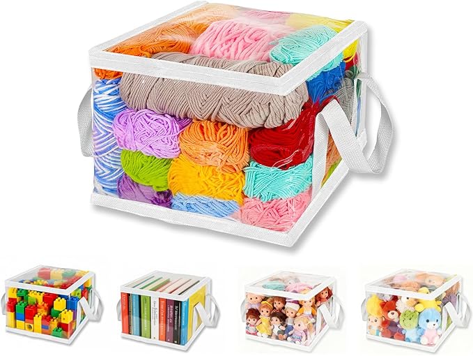 Yarn Storage Bags - Clear Yarn Storage Organizer, Metal Zipper Closure, PVC & Nylon Storage Bag for Knitting, Crochet, Toys, 4 Packs