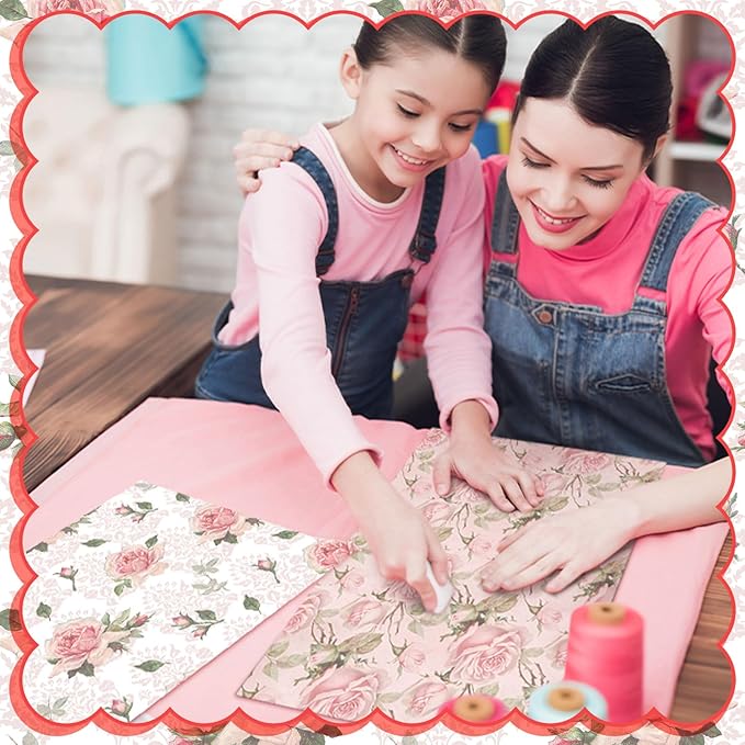 20 Pcs 10''x10'' Vintage Rose Quilting Fabric Square Bundle Retro Floral Precuts Quiltted Fabric Pink and White Printed Patchwork Material Supplies for Holiday Patchwork DIY Sewing Crafts