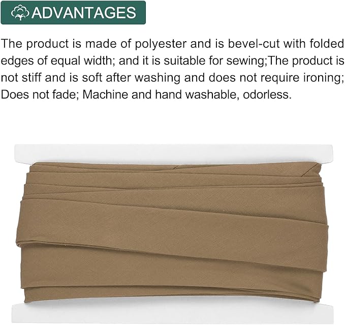 MECCANIXITY 1 Inch Double Fold Bias Tape Continuous Bulk Cotton Bias Tape for Sewing Seaming Quilting Hemming Binding Crafts (Coffee 12 Yards)