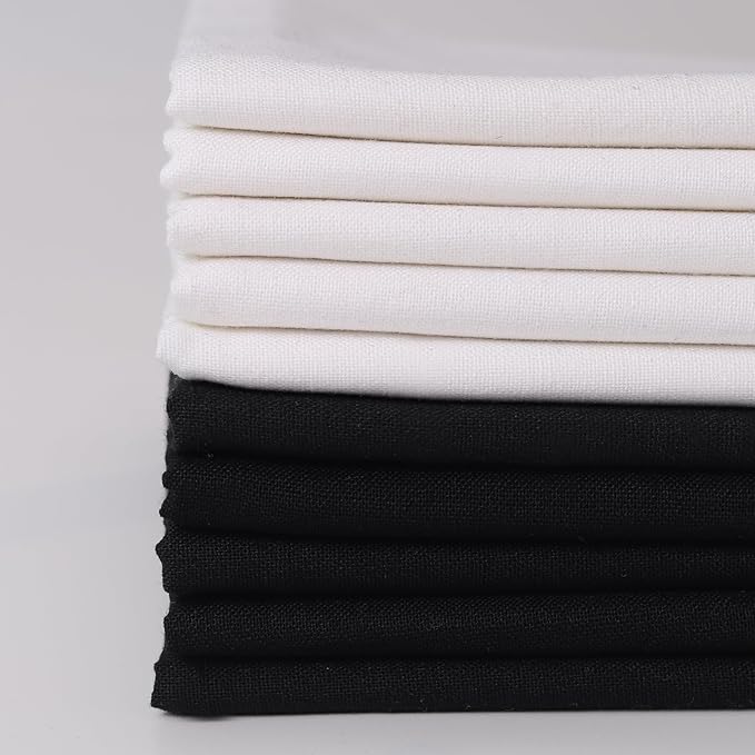 18 * 21inch Cotton Fabric Premium,11 Options Solids, 10PCS Solid Precut Fabric Pure Quilting Fat Quarter Bundles Patchwork for Sewing DIY Craft (White+Black)