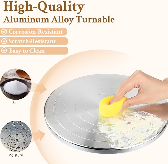 Yncotte 12 Inch Banding Wheel, Double-Sided Pottery Wheel Turnable Aluminium Alloy Heavy Duty Metal Sculpting Wheel with Ball Bearings for Ceramics Clay Model Making Cake Decor Paint Spraying Display