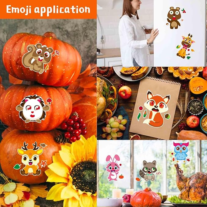 27 Sheets Fall Stickers for Kids Toddles, Make a Face Stickers, Make Your Own Autumn Animal Stickers, Fall Theme Party Supplies Crafts