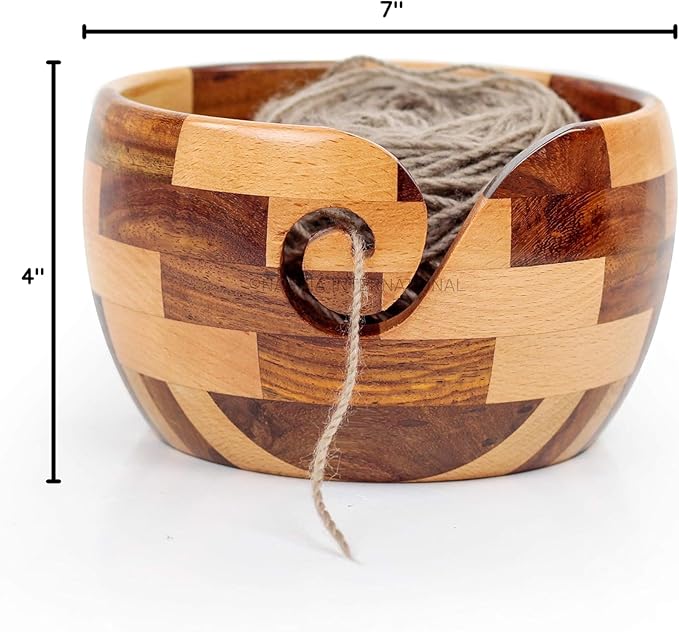 Nagina International Mixed Premium Yarn Storage Bowl For Yarn Balls & Skeins | Crochet & Knitting Bowls Made Out OF Turmeric & Rosewood | Knitter's Gift & Notions (Large)