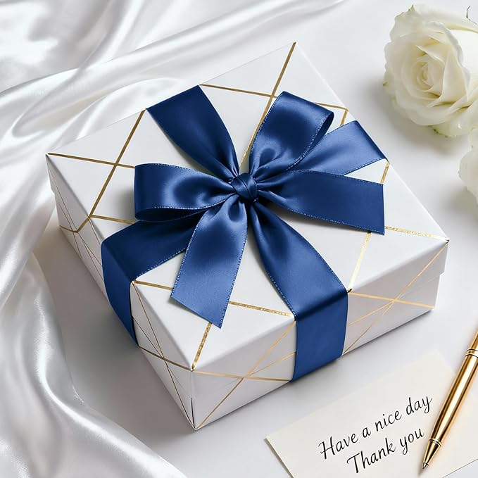 1-1/2" x 100 Yards Satin Ribbon - Wide Silk Navy Blue Ribbon with Spool - Ideal for Gift Wrapping, Floral Bouquets, Crafts, Wedding Party Decorations, Christmas and Sewing Projects