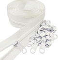 MebuZip #3 Nylon Coil Zippers by The Yard Bulk Zipper Roll Zipper Tape 10 Yards with 25pcs Pulls for Sewing Tailor DIY Craft Bags Pillows (White 10Yards)