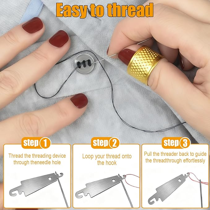 40 Pcs Big Eye Stainless Steel Hand Sewing Kit with Measuring Tape – Portable Needle and Thread Set with Thimbles & Threaders for Home, Travel & Emergency Repairs