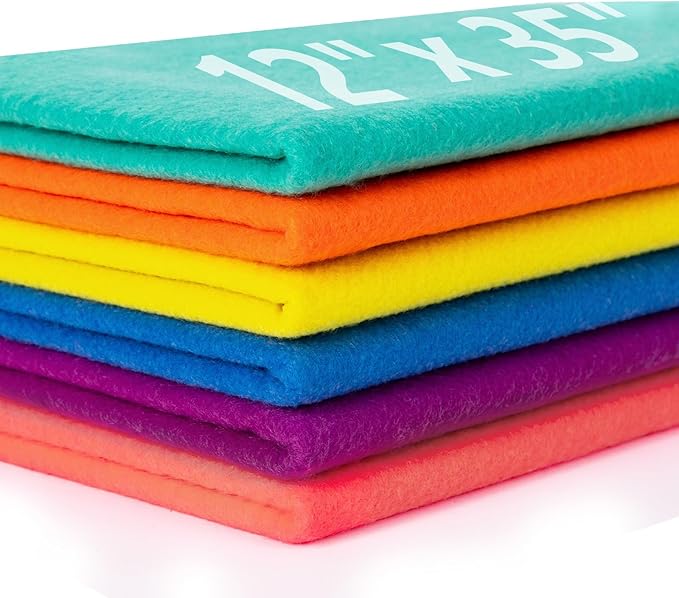 XSEINO 6 Rolls 12"x35" 1.4mm Thick Soft Felt Fabric Sheet 6 Assorted Dopamine Series Colors Felt Pack for DIY Craft Sewing Squares Nonwoven Patchwork