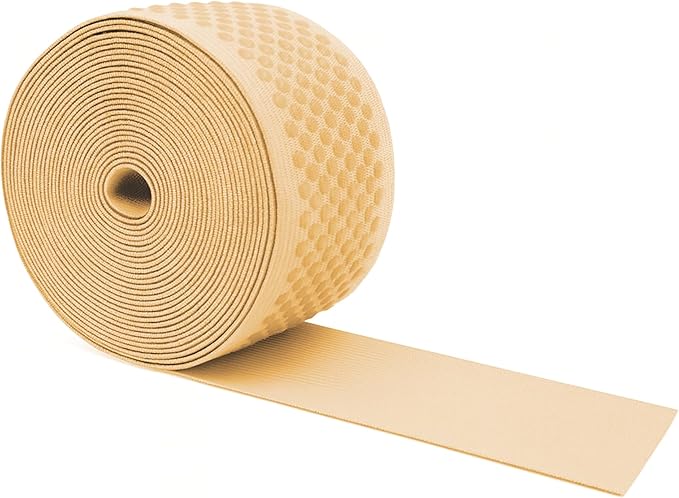 Mandala Crafts 3 Inch Elastic Silicone Gripper Tape for Clothing - 5 Yds Dotted Non Slip Elastic Band for Sewing - Blonde Silicone Flat Fabric Stretchy Ribbon Straps