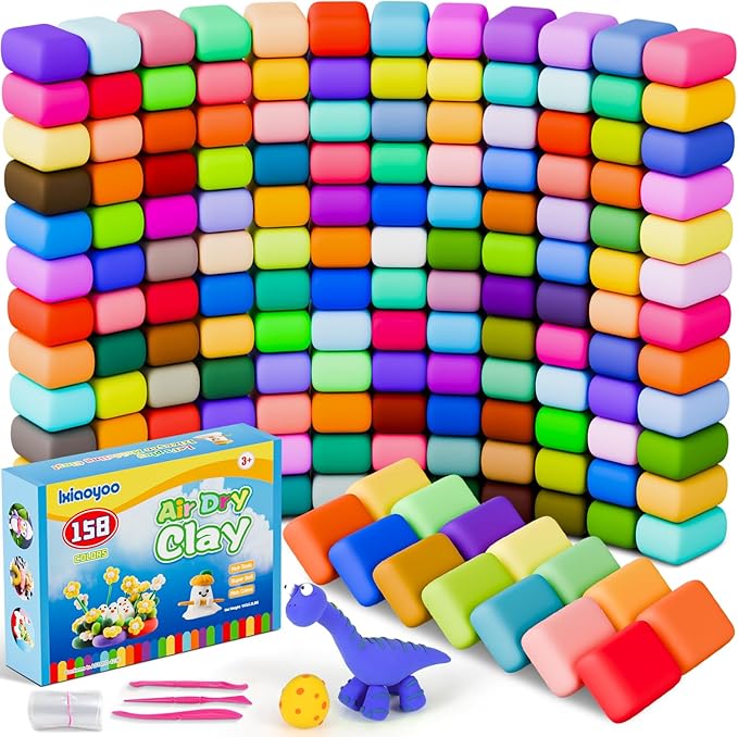 Air Dry Clay for Kids, 158 Colors Modeling Clay Kit, DIY Model Toys with Sculpting Tools, School Arts & Crafts Set, Safe & Non-Toxic, Birthday & Christmas Gifts for Boys Girls Ages 3-12