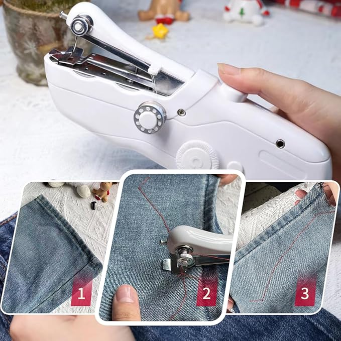 Handheld Sewing Machine,Mini Sewing Machine for Beginners,with 8 New Year's Fabric Pieces and 24 Sewing Accessories,Perfect for 2026 New Year DIY Gifts Decoration and Clothing Repairs