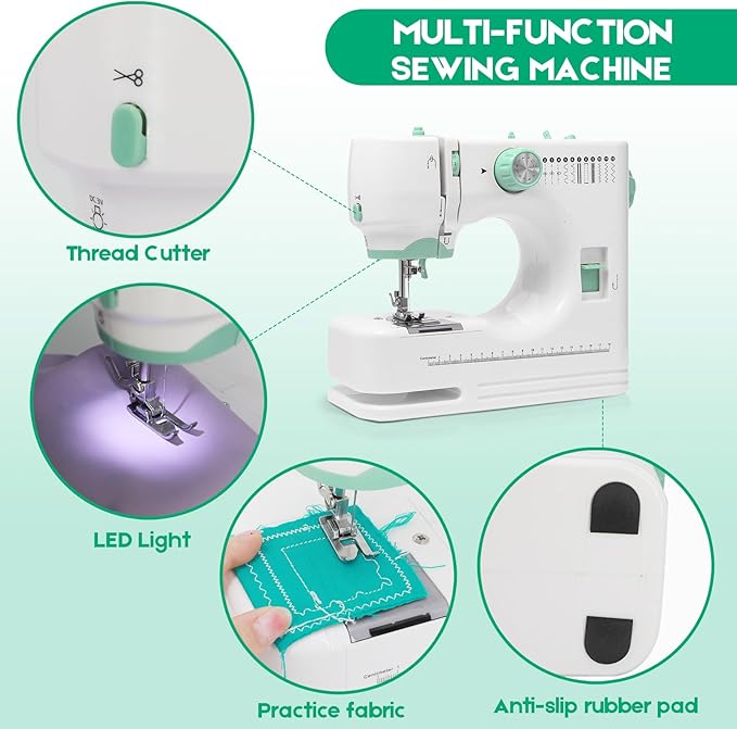 Sewing Machine for Beginners with 12 Built-in Stitches, 6 Included Feet, Portable Sewing Machine with Foot Pedal, High-Low Speeds