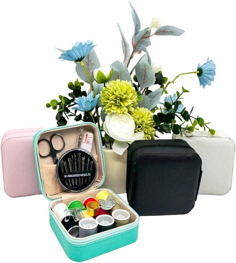 Portable Sewing Kit for Adults, Travel Sewing Supplies with Needles, Thread, Scissors, Zipper Repair Kit, Mini Emergency Sewing Set for Home, Office, Beginner & on-The-Go Repairs (White)