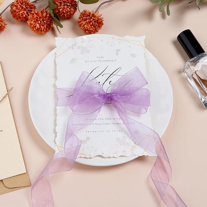 Lavender Ribbon for Gift Wrapping 3/8 inch Sheer Organza Ribbon for Flower Bouquet Tulle Chiffon Ribbons for Wedding Invitations Christmas Halloween Decorations Crafts 50 Yards