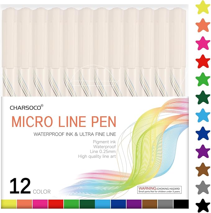 01 Micro Fine Point Pen Set - 12 Waterproof Archival Ink Colors, 0.25mm Fineliner Pens for Art Illustrations, Sketching, Anime, Manga, Technical Drawings & Scrapbooking