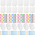 Qilery 12 Set Acrylic Paint Kit Mini Stretched Canvas with Easel, Acrylic Paints Strips, Brushes, Palette, Art Set for Kids Adults Classroom Birthday Party Favors(6 x 6 Inch)