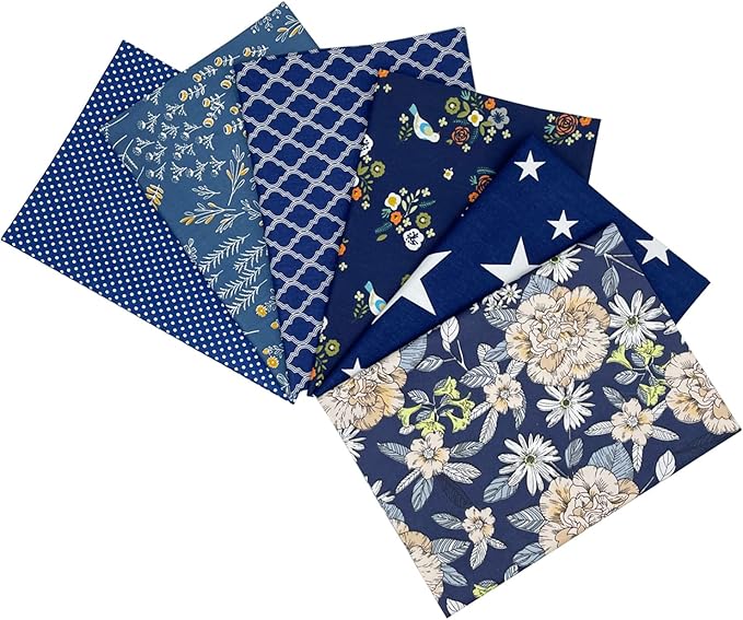 6Pcs Cotton Fabric Squares 20x20 Inch (50x50cm) Pre-Cut Quilt Squares Sheets Patterns Craft Cotton Fabric Bundle for Sewing Quilting Patchwork Crafting Home Décor Handwork (Navy Blue)