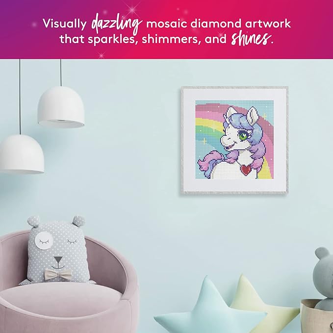 DIAMOND ART CLUB Unicorn Rainbow Diamond Painting Kit, Fun DIY Crafts for Adults, Round Diamond Art Canvas, 9" x 9"