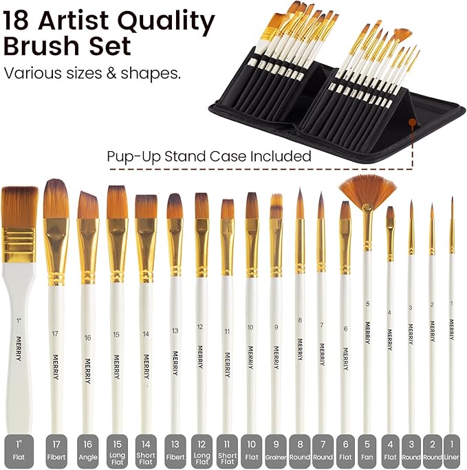 MERRIY 80-Piece Acrylic Paint Set, Artist Painting Supplies Kit with Tabletop Sketch Box Easel, 48 Colors Acrylic Paints,11"x 14"Stretched Canvas &More, Premium Acrylic Painting Set for Adults