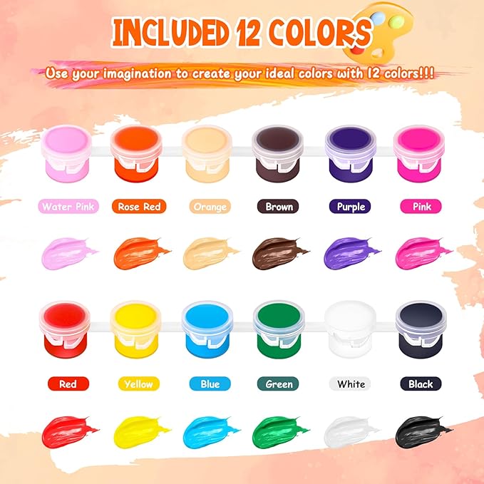 20 Pack 280 Pcs Mini Acrylic Paint Set with Brushes for Kids Adults Craft Paint, 12 Colors Washable Acrylic Paint Strips for Home Classroom Birthday Party DIY Favors
