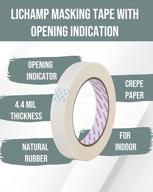 Lichamp Masking Tape for General Purpose Painting, 3/4 inch x 55 Yards x 12 Rolls (660 Yards Total), with Quick Opening Indications, Beige White