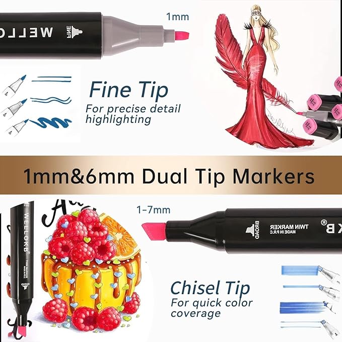 Alcohol Markers Set, 120 colors Alcohol Based Dual Tip, Broad and Fine Tip for Adult Coloring Books, Drawing, Sketching