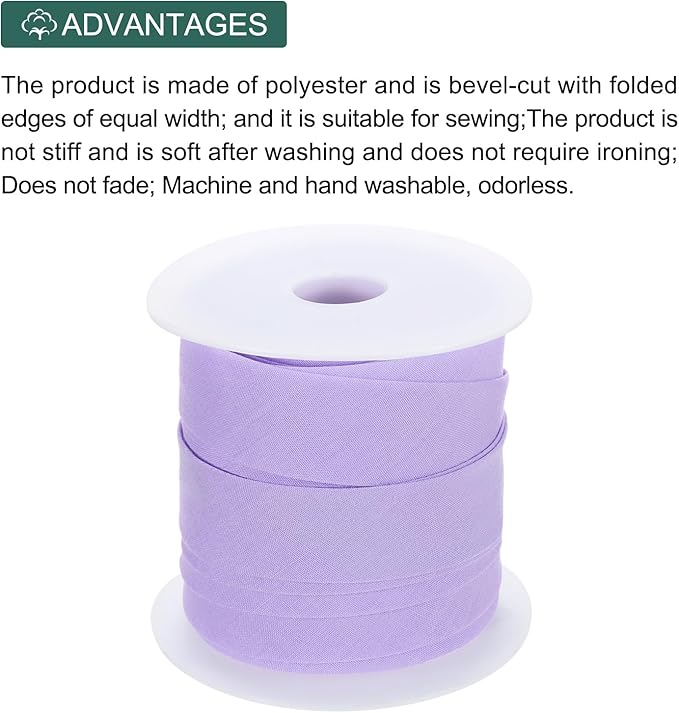 MECCANIXITY 1 Inch Single Fold Bias Tape Polyester Continuous Bulk Bias Tape for Sewing, Seaming Quilting Hemming Binding Crafts (Light Purple 25 Yards)